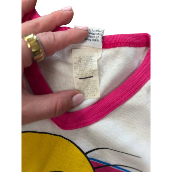 Vintage 1997 Tweety Bird Tank Top Women's Medium Y2K Looney Tunes Pink Trim - Picture 3 of 6
